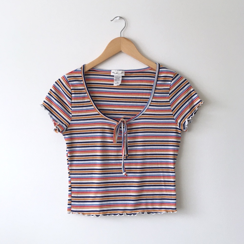 2/$15 Gaze Striped Crop Top with Lettuce Trim